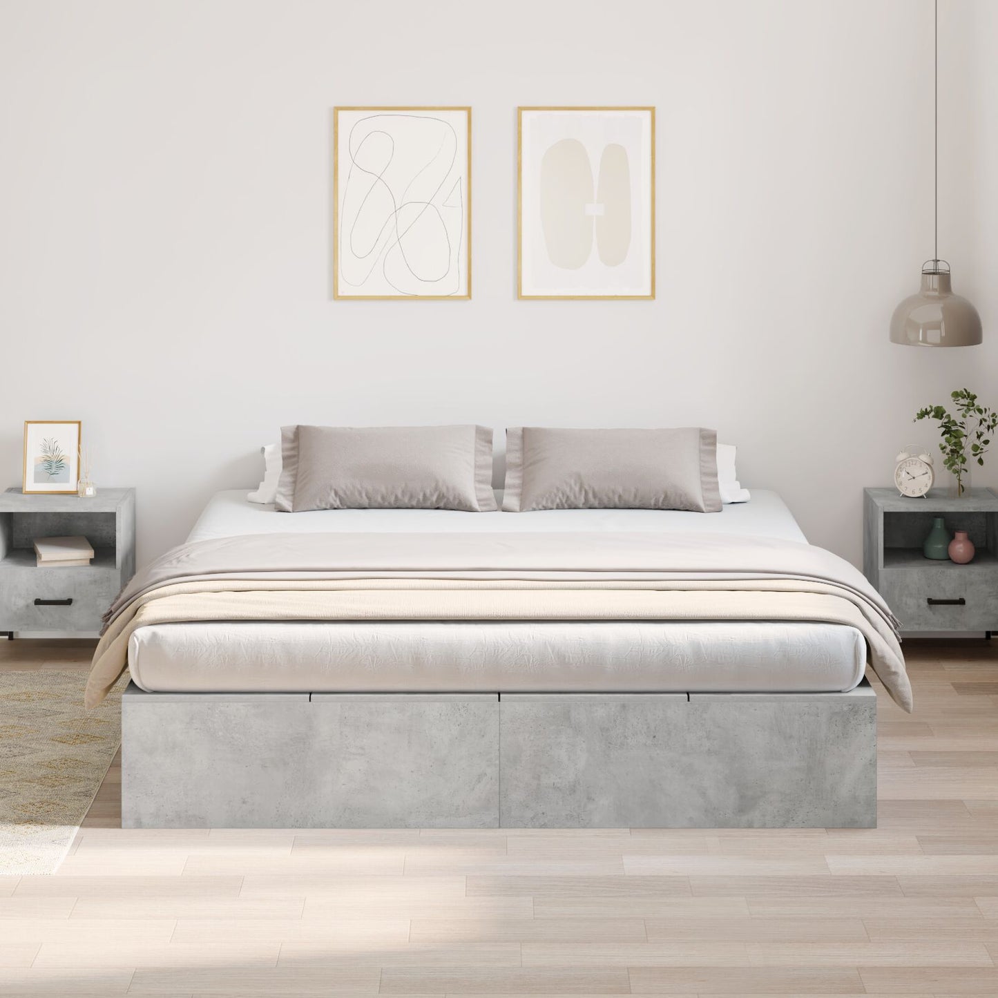 Förvaringssängram Betonggrå 200x200 cm