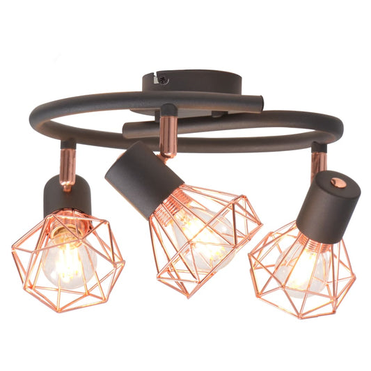 Ceiling lamp with 3 spotlights E14 black and copper