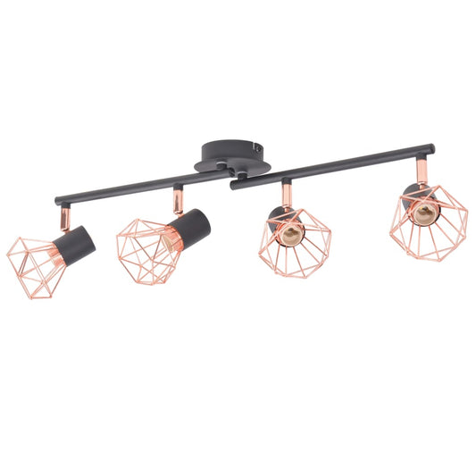Ceiling lamp with 4 spotlights E14 black and copper