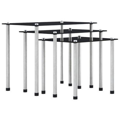 Set of 3 black tempered glass tables