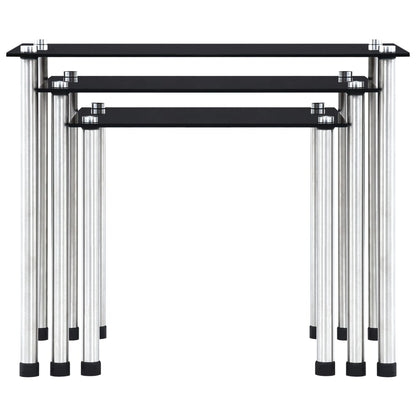 Set of 3 black tempered glass tables