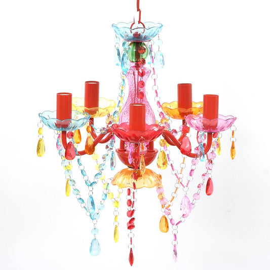 Chandelier with crystals 5 bulbs multicoloured