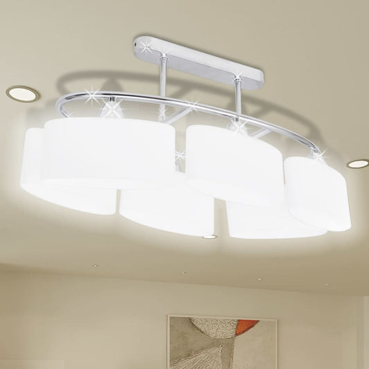 Ceiling lamp with ellipsoidal glass shades for 6 E14 bulbs