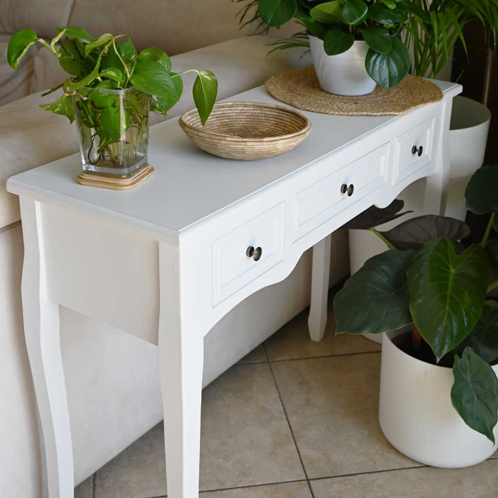 Console table with three drawers, white