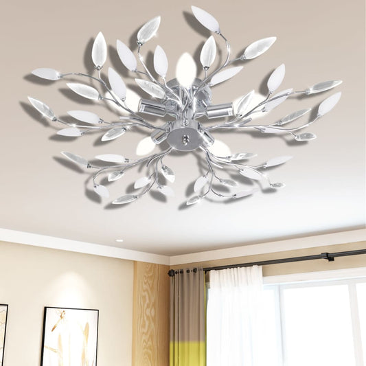 Ceiling lamp 5-arm E14 with crystal leaf white/transparent