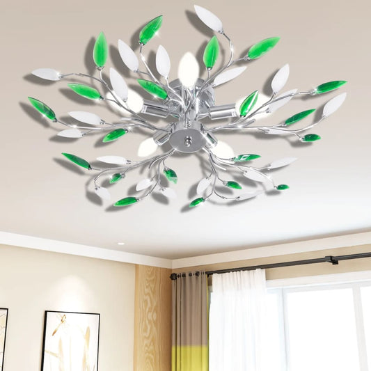 Ceiling lamp with acrylic leaves 5 x E14 green/white
