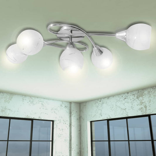 Ceiling lamp with oval glass shades for 5 E14 bulbs
