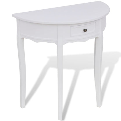 Console table with drawer, half-round, white