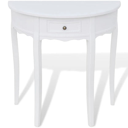 Console table with drawer, half-round, white
