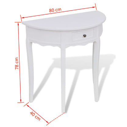 Console table with drawer, half-round, white