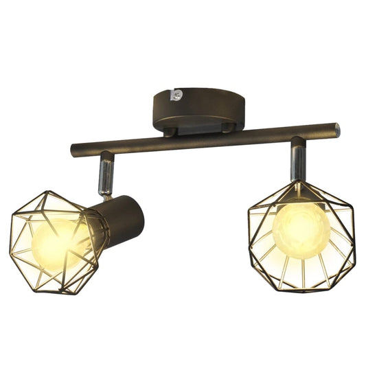 Ceiling lamp industrial design spotlights with 2 LED bulbs black
