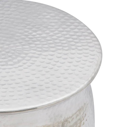Side table/stool made of hammered aluminum silver
