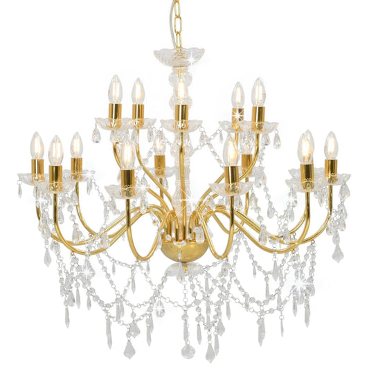 Ceiling chandelier 2 levels gold 15 x E14 bulbs