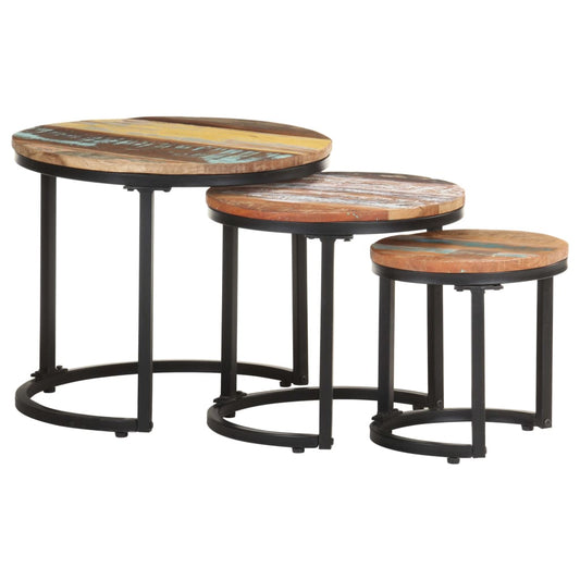 Side tables 3 pcs solid reclaimed wood