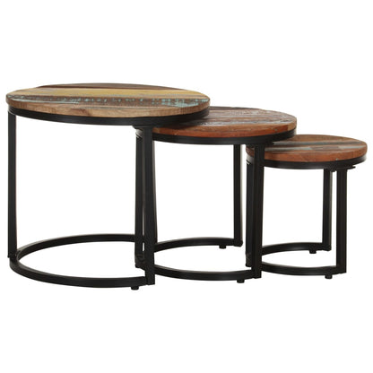 Side tables 3 pcs solid reclaimed wood
