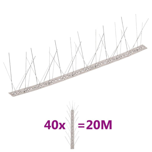 5-row Bird spikes in stainless steel 40 pcs 20 m