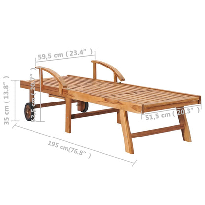 Solsäng med bord och dyna massiv teak