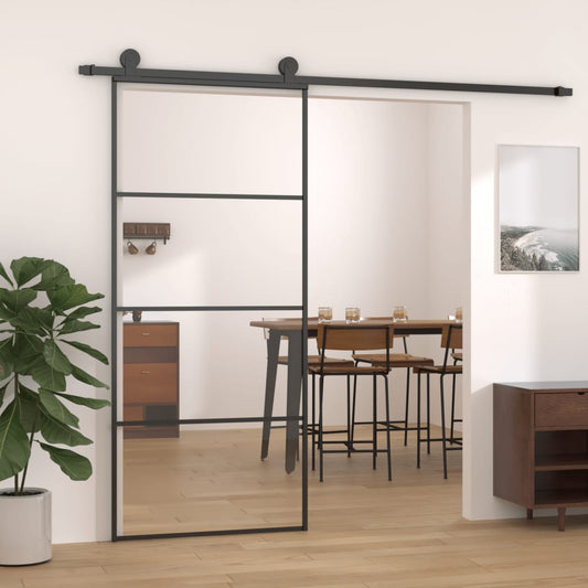 Sliding door aluminum with ESG glass 90x205 cm black