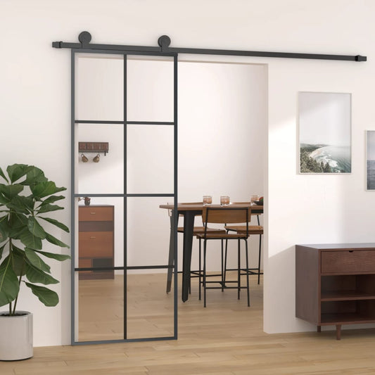 Sliding door black 76x205 cm ESG glass and aluminum