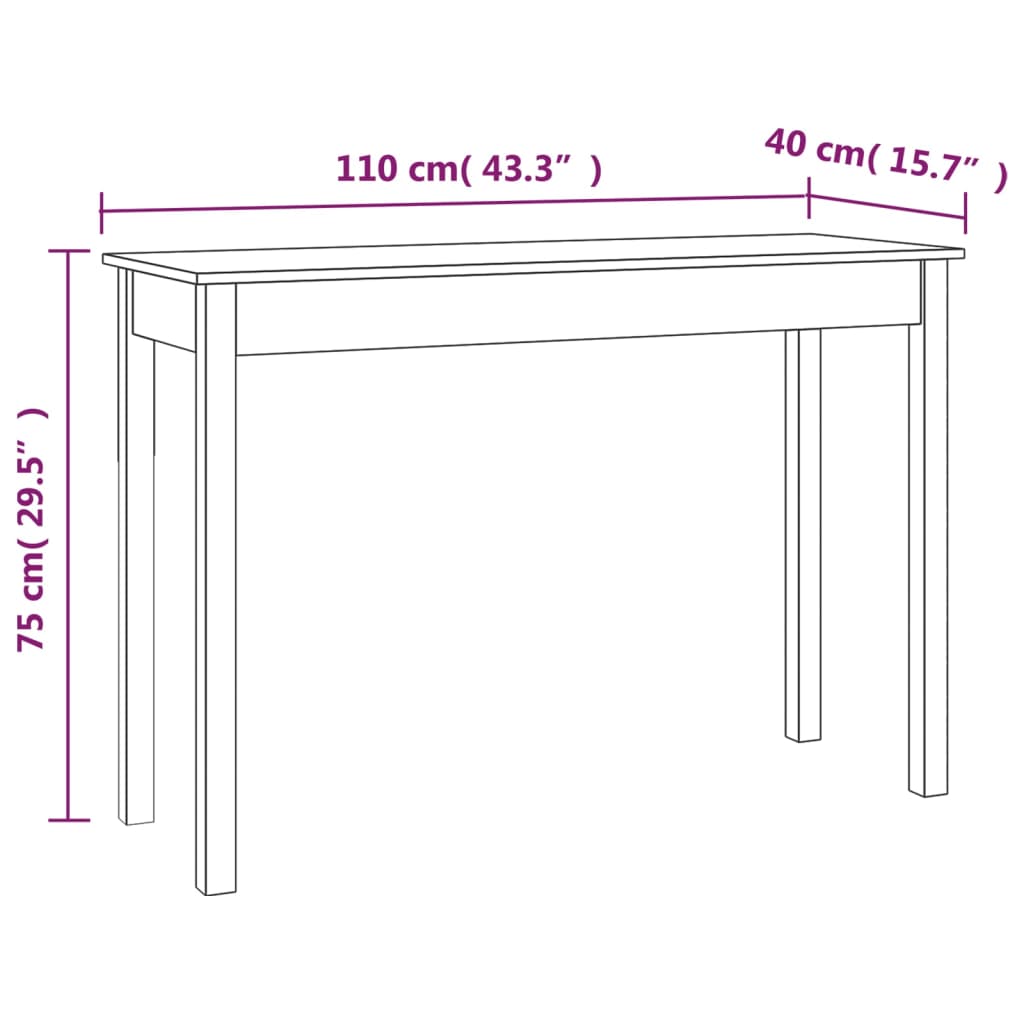 Konsolbord 110x40x75 cm massiv furu