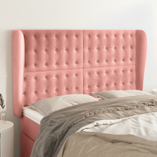 Bed headboard with edges pink 147x23x118/128 cm velvet