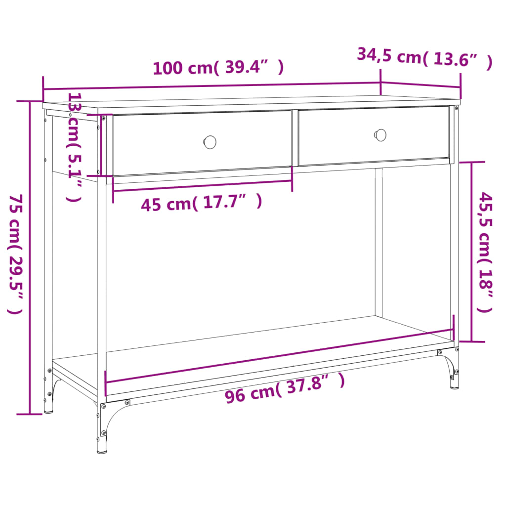 Relief table gray sonoma 100x34.5x75 cm engineered wood