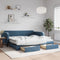 Extendable daybed with drawers blue 100x200 cm velvet