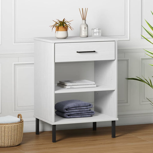 Konsolbord med metallben OSLO vit massiv furu