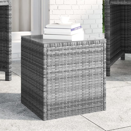 Side table grey 40x37x40.5 cm synthetic rattan and tempered glass