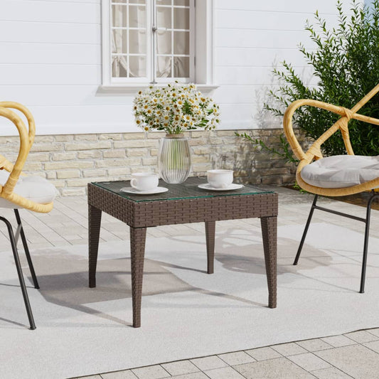 Side table brown 50x50x38 cm artificial rattan and tempered glass