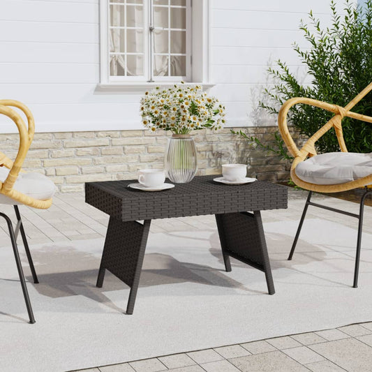 Folding side table black 60x40x38 cm synthetic rattan