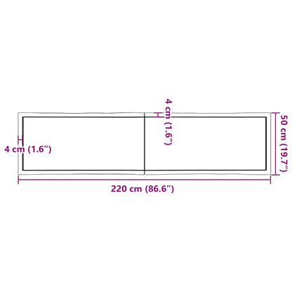 Bordsskiva 220x50x(2-6) cm obehandlad massiv ek levande kant
