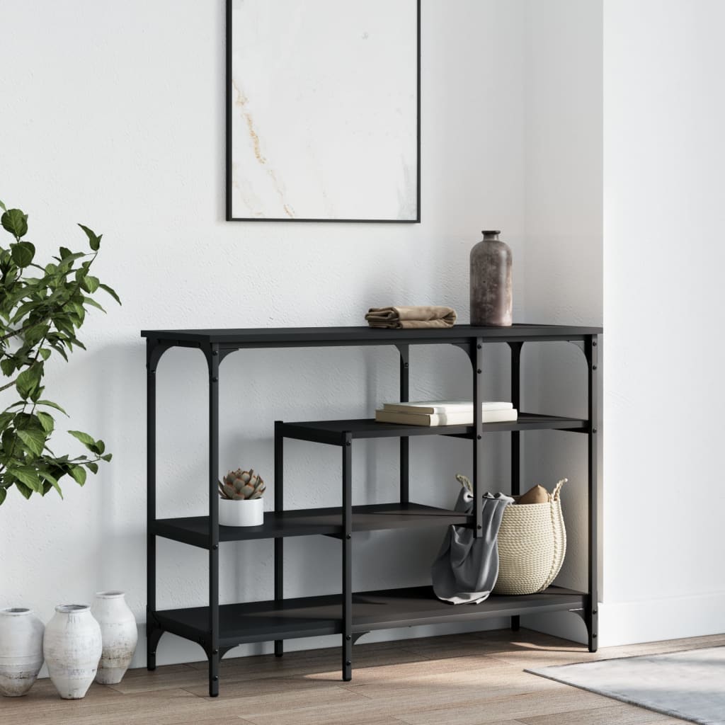 Console table with shelves black 100x35x75 cm