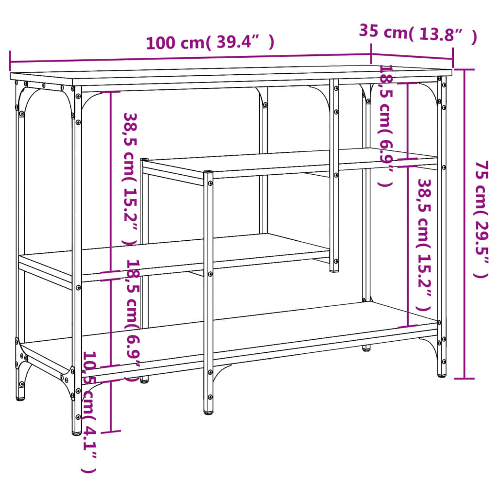 Console table with shelves black 100x35x75 cm