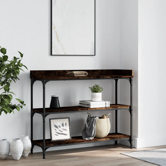 Console table with shelves, smoked oak, 100x30x80 cm