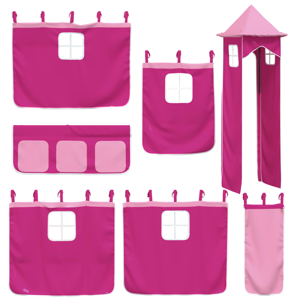 Gardiner för loftsäng med torn rosa polyester