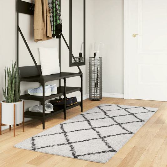 PAMPLONA long pile modern rug cream &amp; black 80x200 cm