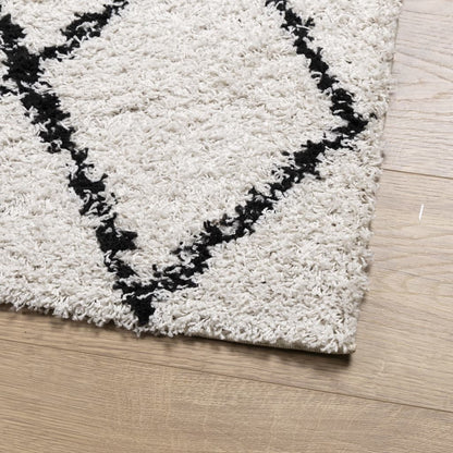 Ryamatta PAMPLONA lång lugg modern gräddvit & svart 80x250 cm