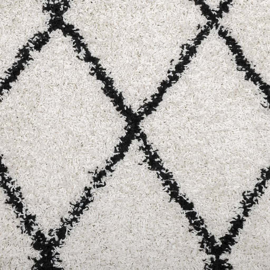 Ryamatta PAMPLONA lång lugg modern gräddvit & svart 80x250 cm