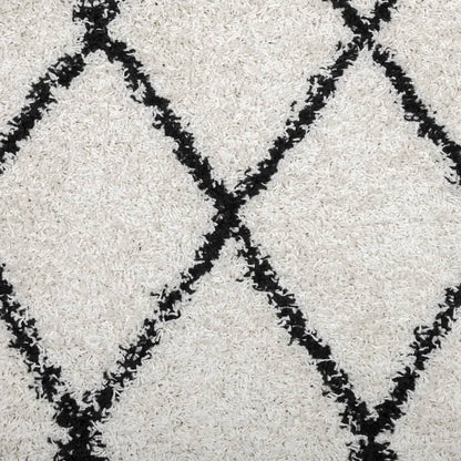 Ryamatta PAMPLONA lång lugg modern gräddvit & svart 80x250 cm
