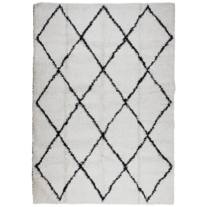 Ryamatta PAMPLONA lång lugg modern gräddvit & svart 120x170 cm
