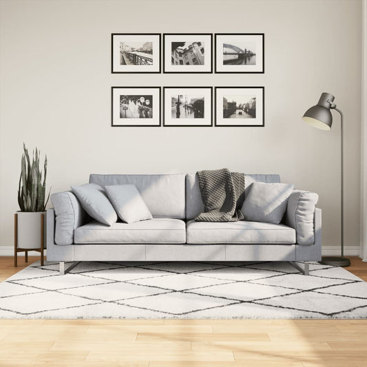 PAMPLONA long pile modern rug cream &amp; black 140x200 cm