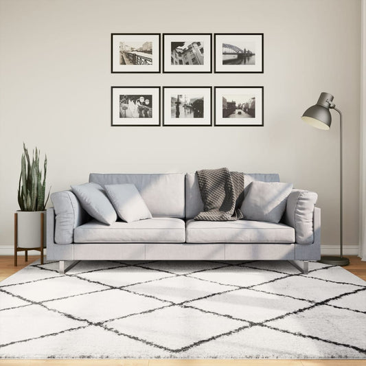 PAMPLONA long pile modern rug cream &amp; black 200x200 cm