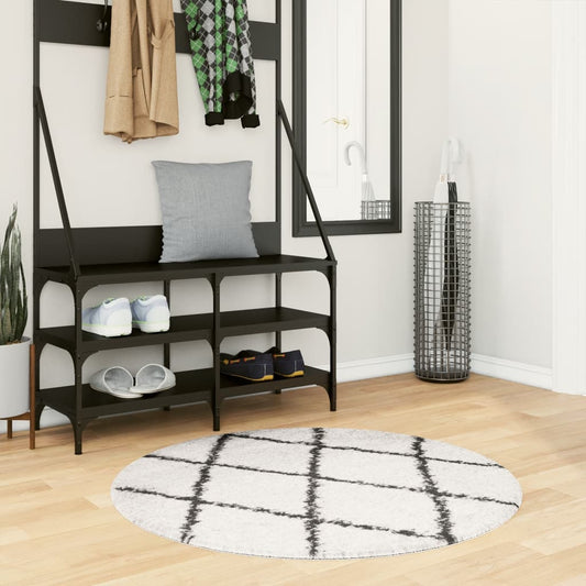 PAMPLONA long pile modern cream &amp; black rug Ø 100 cm