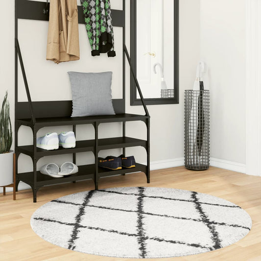 PAMPLONA long pile modern rug cream &amp; black Ø 120 cm