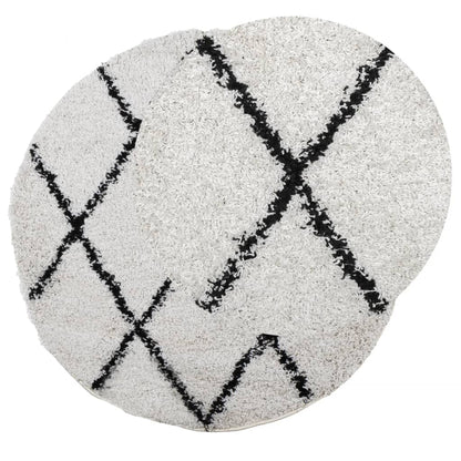 PAMPLONA long pile modern cream &amp; black rug Ø 160 cm