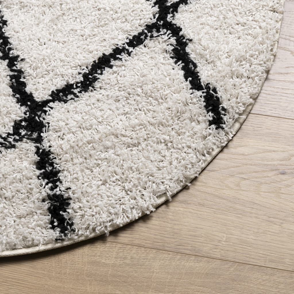 PAMPLONA long pile modern cream &amp; black rug Ø 160 cm