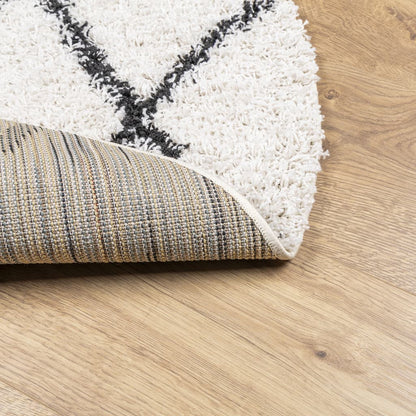 PAMPLONA long pile modern cream &amp; black rug Ø 160 cm