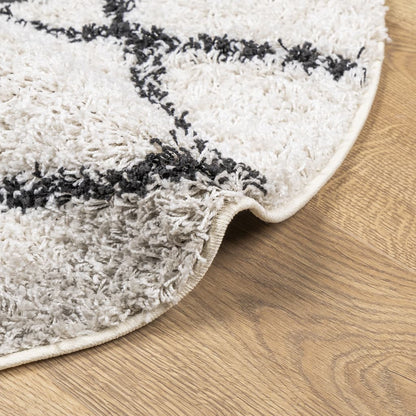 PAMPLONA long pile modern cream &amp; black rug Ø 160 cm