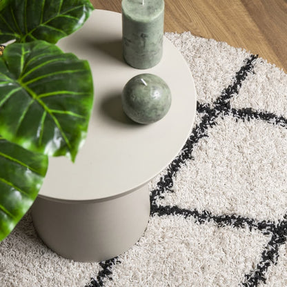 PAMPLONA long pile modern cream &amp; black rug Ø 160 cm